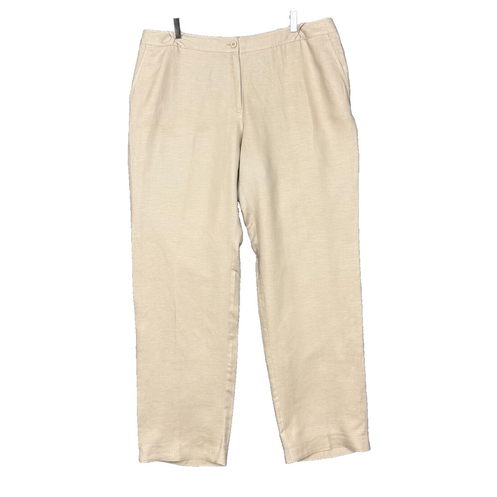 Nygard Collection Pants Womens 18 Beige Linen Blend Wide Leg High Rise Lagenlook
